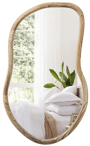 FEUFOAM Irregular Mirror Farmhuose Rustic Bathroom Vanity Mirrors Asymmetrical Wall Mirror Natural Wood Abstract Mirrors for Wall Decor Living Room Bedroom