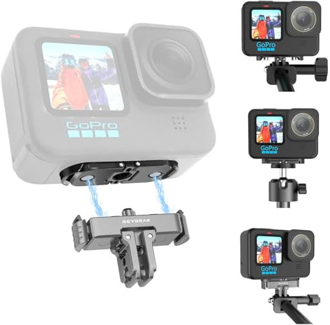 REYGEAK Quick Release Mount Set für GoPro Hero 12/11/10/9, Magnetische Latch Base Mount für GoPro Hero 13, Aluminium Metal Mount Adapter mit 1/4 Schraube für GoPro Klemmenzubehör
