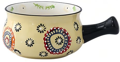 Dowbom Ciotola per zuppa con manico, 500 ml, per zuppa di cipolle, adatta al forno a microonde, colore giallo