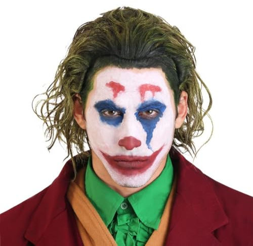 Augesak Joker Perücke Herren, Grüne Perücke für Joker Kostüm Herren, Locken Perücken Joker Grün, Wig Kurze Wellige Clown Perücke für Herren Fasching Halloween Karneval Kostüm Joker Cosplay