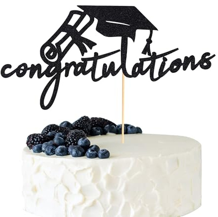 Arthsdite Tortenaufsatz mit Aufschrift Congratulations 5,135.3 cm, Congrats Grade Cap Cake Pick – 2025 High School/College/Senior Graduation Party Dekorationen Supplies – Schwarzer Glitzer