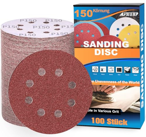 100 Stück Schleifpapier 125mm Klett P150 Körnung Schleifscheiben 8 Löcher Rund Schleifblätter Profi für Exzenterschleifer-ALPXUXP