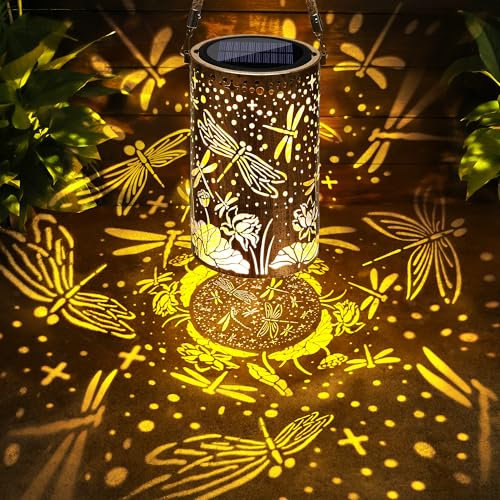 Qedertek Solarlampen für Außen Garten, 1 Stück LED Metall Libelle Solarlaterne für Außen Hängend, IP65 Wasserdicht Solarleuchten Gartendeko für Balkon Patio Baum Terrasse Geschenke für Frauen Mama