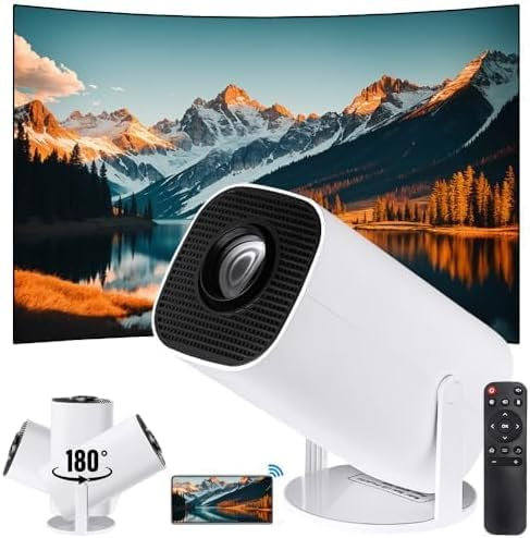 Mini Projector WiFi+BT5.0 Android11, Automatic Correction Vertical Direction,4K Video Support,Projection Size 40~150 Inch 180° Multi-Angle Adjustmen,Portable Projector for Bedroom,Living room