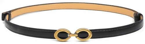 LIMHOO Damen Skinny Ledergürtel Verstellbarer Dünner Taillengürtel mit Goldener Schnalle für Kleider Jeans Hosen