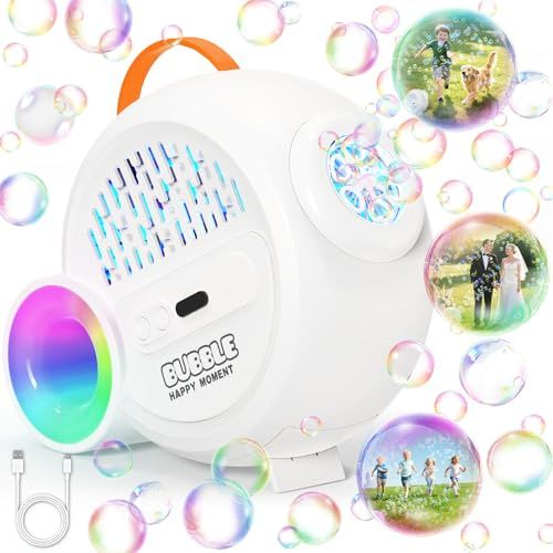Rechargeable Bubble Machine with Upgrade RGB LED 16 Million Colors, 20000+ Bubbles Per Minute, Portable Bubble Maker for Kids, Weddings, Birthday Parties, Outdoor, Plug in or Battery Power