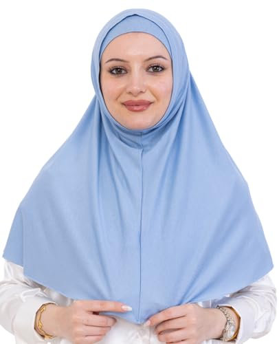 Prien Chic Hijab Für Damen, Muslimische Lang Kopftuch Set, Schal Mit Bonnet, Türkische Islamische Kleidung, Gebetskleidung Für Frauen, Abaya, Gebet (Hellblau)