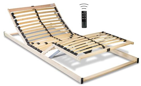 RehaSleep Elektrischer Lattenrost – Fertig montiert – Made in Germany – Elektrisch verstellbar mit Funkfernbedienung – 7-Zonen (120X200cm)