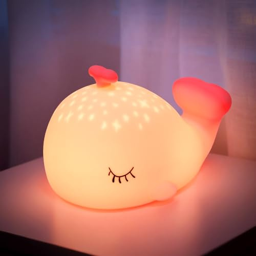 Vicukten Nachtlicht Kinder Walfisch Nachtlicht Baby 7 Farben und 3 Helligkeit, Baby Stilllicht Dimmbar, Touch-Steuerung und Wiederaufladbar Nachtlampe, Anti-Glare Lampe für Kinderzimmer
