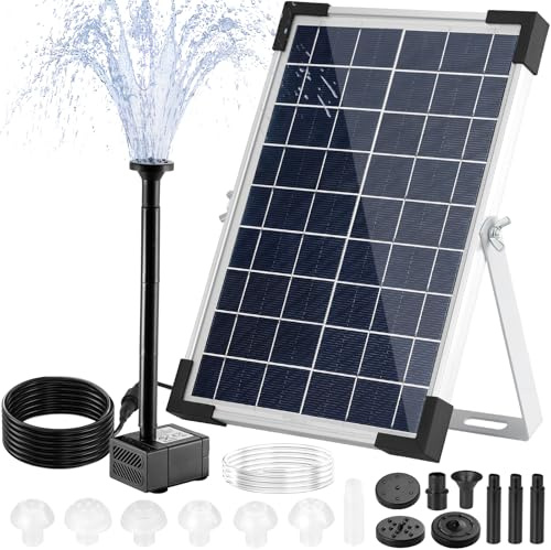 Clevich Solar Teichpumpe 5W, Solar Springbrunnen für Außen, DIY Brunnen | mit 1M Wasserleitung, 9 Düsen, 3,25M Kabellänge, für Fischteiche, Kleine Teiche, Wasserfälle, Blumentöpfe