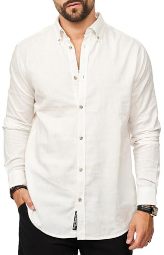 behype. Herren Leinenhemd als Langarmhemd - Freizeithemd im Regular-Fit mit Button-Down Kragen Sommerhemd - Strandhemd im Sommer-Look für Männer