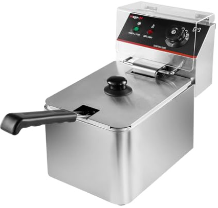 Mega-M Friggitrice elettrica a camera singola da 4 l, 2 kW, regolabile con coperchio, 22 x 40 x 30 cm, acciaio inox 230 V