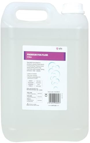 QTX High-Density Fog Machine Fluid | 5L Long-Lasting Smoke Liquid for Fog & Haze Machines | Non-Toxic, Residue-Free | Deep White Smoke Effect for DJ, Halloween, Parties & Film | 1000-5000W Machines