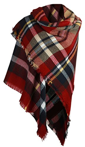 DELEY Retro Weiches Plaid Tartan Herbst Winter Schals Oversized Lange Stola Wrap Deckenschal Rotwein