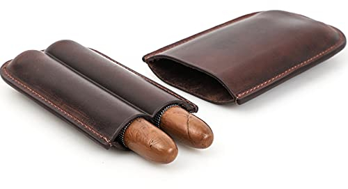 CONTACTS Custodia per sigari in pelle a olio, portatile, per viaggi d'affari, sigarette, fodera in pelle naturale, per uso esterno, Per 2 Sigari Marrone, Taglia libera, Retro