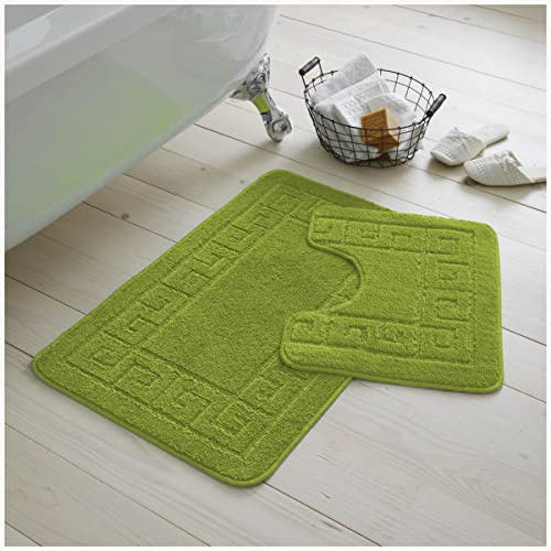 Gaveno Cavalia Greek 2 Piece Bath Set, Bath Mat 50 x 80 cm, Pedestal Mat 50 x 40 cm - Green
