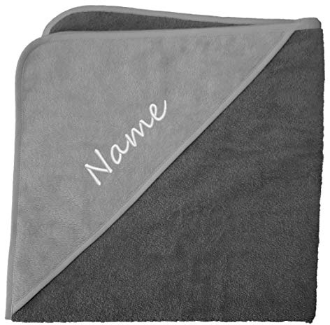 Nashville print factory Baby Kapuzenhandtuch Kapuzentuch Hooded Towel Handtuch mit Kapuze Babybadetuch | Bestickt mit Namen (Graphite/Anthracite (Dunkelgrau/Hellgrau))
