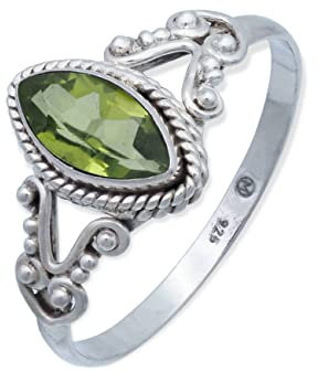 mantraroma Ring Silber Damen Peridot Edelstein grün ausgefallen verspielt