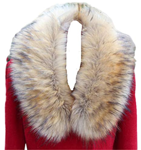 Kunstfellkragen Kapuze Kragen Schal Stola Halswärmer für Wintermantel Jacke Parka Gr. Large, Braun mit schwarzen Spitzen.