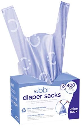 Ubbi Disposable Nappy Sacks, Lavender Scented, Easy-To-Tie Tabs, Baby Diaper Disposal or Pet Waste Bags, Value Pack, 400 Count