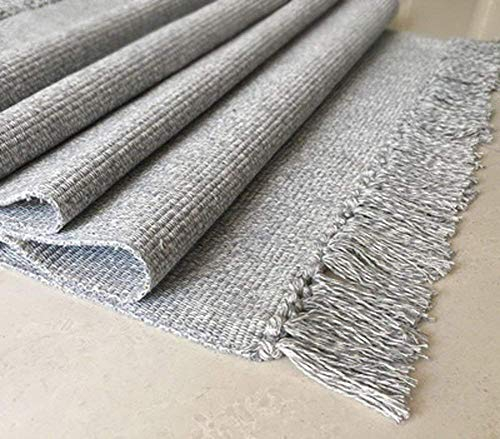 Segle Teppich, handgewebt, flach, 100 % Baumwolle, vielseitig einsetzbar, für Küche, Wohnzimmer, Schlafzimmer, rutschfest, 60 x 130 cm, Grau