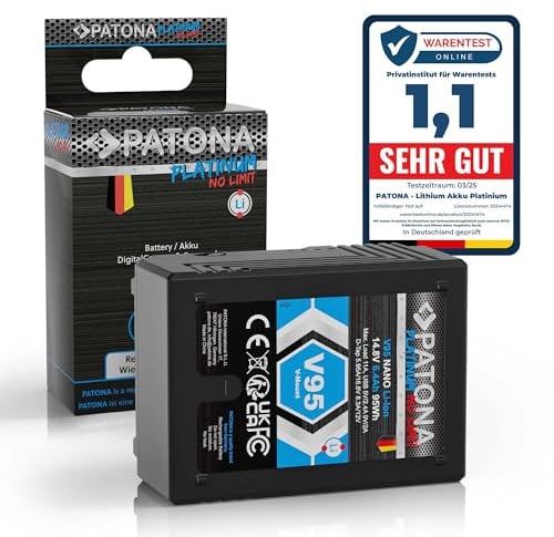 PATONA Platinum Nano V95 V-Mount Akku 95Wh, 14.8V, 6400mAh mit P-Tap/D-Tap | Ersetzt Sony BP-L60 BP-GL95 BP-FLX75 – für DSR-600P 650P, HDW-800P, PDW-850 – kompakte Dauerenergie für Kamera-Rigs