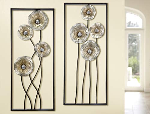 GILDE Wandrelief Mohn 2-er Set Metall 90 x 38 cm