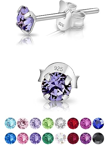 DTPsilver - Winzige Ohrringe 925 Sterling Silber mit Kristallen von Swarovski® Elements Runde Sehr kleine Ohrstecker - Durchmesser 4 mm - Farbe : Tansanit