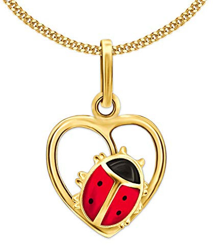 CLEVER SCHMUCK Golderner Marienkäfer im Herz Anhänger mit Kette Panzer 925 Sterling Silber Gold-plattiert im Schmucketui