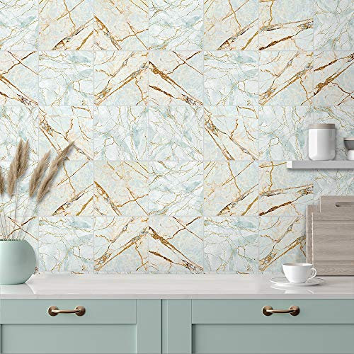 Fliesenaufkleber für Boden/Wand, für zum Abziehen und Aufkleben, selbstklebender Spritzschutz, Fliesenaufkleber für Wohnzimmer, Küche, Badezimmer, Dekoration, 20 cm x 20 cm, 10 Stück, Farbe: Cyan