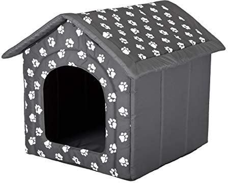 PillowPrim Hundehütte Hundehöhle Hundebett Hundehaus Katzenhöhle Tierbett XXL - 70x60 cm grau mit Pfoten