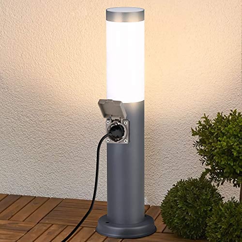 BAKAJI Lampada Paletto Luce da Giardino in Acciaio Inox Palo Illuminazione Esterno con Presa Shucko Incorporata Paralume Attacco E27 per Lampadina Max 40W Altezza 45cm Design Moderno Colore Grigio