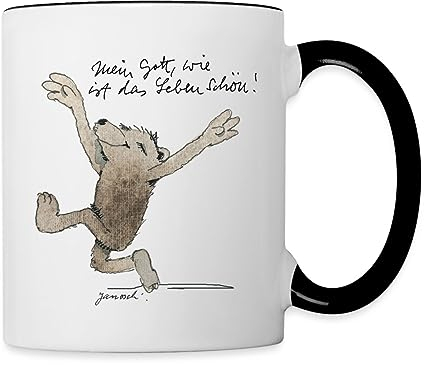 Spreadshirt Janosch Bär Schönes Leben Spruch Tasse, One size, Weiß/Schwarz, Keramik, Henkel, 325 ml
