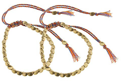 EMSea Tibetische Kupferperlen, geflochtenes Seilarmband, handgefertigt, Glücksbringer, bunt, Quastenschnur, Uni-Armband, verstellbare Größe, 2 Stück, 17-30 cm, Kupfer
