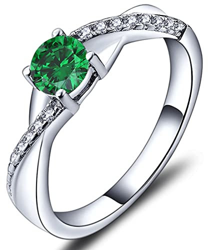 YL Verlobungsring Ehering 925 Sterling Silber mit Mai Geburtsstein Grün Zirkonia Unendlichkeit Ring Solitärring für Damen(Größe 58)