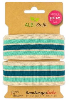 ALB Stoffe Stripe Me College Ahoy Band meringa-verdino-Petrol