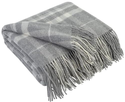 LYHome Kaschmir Decke mit Merino - Luxus Tagesdecke Kuscheldecke Wolldecke Sofadecke und Couchdecke, Sofa Wohndecke Plaid Überwurfdecke Sofaüberwurf, Couch Überwurf (140x200 cm | Grau mit Weiß Tartan)