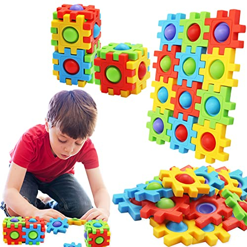 Uooker 12 Stück Pop It Fidget Toy Magic Cube Verbindungspuzzle, Push-Pop-Spielzeug für Kinder und Erwachsene, Stressabbau-Spielzeug, mehrfarbig, Autismus, besondere Bedürfnisse