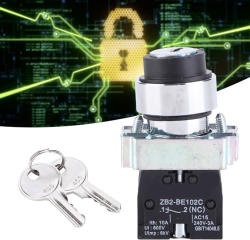 2-Positionen-Drehschlüsselschalter, 22 Mm Befestigungslochgröße Selbstrückstellende Power Lock-Umwandlung Rotationsverriegelung + Schlüssel ZB2‑BE101 ZB2‑BE102C,Schaltnetzteil