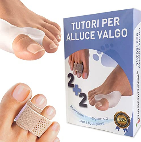 Italscout - Tutore Alluce Valgo + Raddrizza Dita Piedi a Martello 4 Pezzi, Protezione Uomo Donna Separatore E Correttore Alluce, In Silicone,Prevenzione Dolori Borsite e Distanziatore