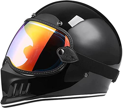 Motorrad-Integralhelm, Motorrad-Offroad-Crosshelme, Full-Face-Set, Herren- Und Damen-Motorradhelm Mit Visier, Dunkler Retro-Stil, DOT/ECE-Zertifiziert G,XL(61-62CM)