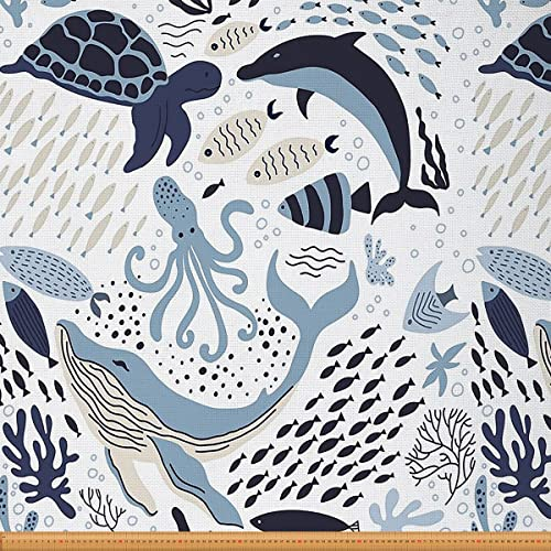 Ozean Stoff Meterware Meeresschildkröten Polsterstoff Walhai Meerestier Dekostoff Unterwasserwelt Oasis Wasserdichter Stoff Diy Craft Patchwork Blau 92 x 150 (HxB)