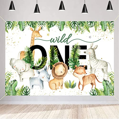 Safari Wild One Hintergrund Karikatur Safari Tier Erster Geburtstag Jungle Junge 1. Geburtstag Party Dekoration Fotografie Hintergrund Plakat, 1,5 m