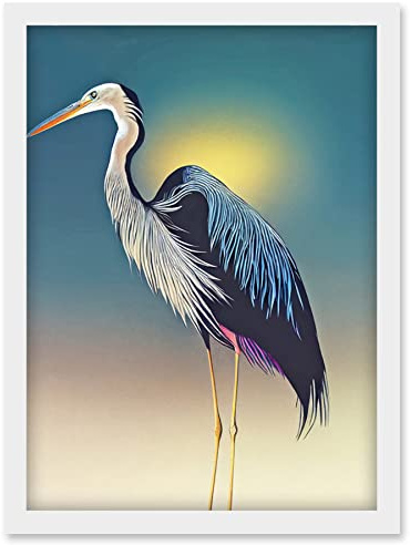 Doppelganger33 LTD Heron Sunrise Bird Illustration Artwork Framed Wall Art Print A4