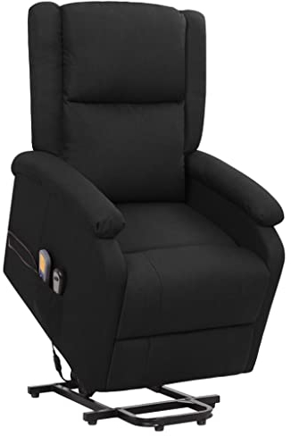 KOIECETA Massagesessel mit Aufstehhilfe Heizung Aufstehsessel Relaxsessel Fernsehsessel Liegesessel Ruhesessel Polstersessel TV Sessel Stoff (Schwarz)