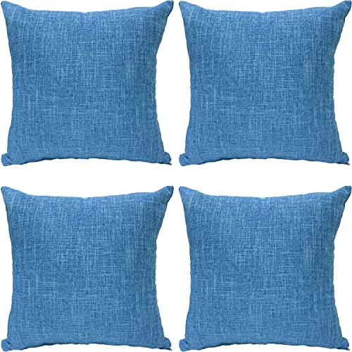 GONOVE Cushion Covers 60×60cm Solid Soft Cotton Linen Throw Pillow Cover Set of 4 Decorative Plain Pillowcase Square Cushion Cover for Home Sofa Bed Chair Décor, Blue