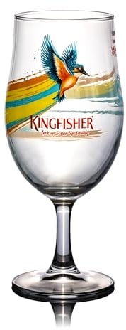 GarageBar | Kingfisher Glass | Nucleated Chalice Beer Glass | Official Merchandise | Comes with 2X Beer Drip Mats (1, Pint/20oz)