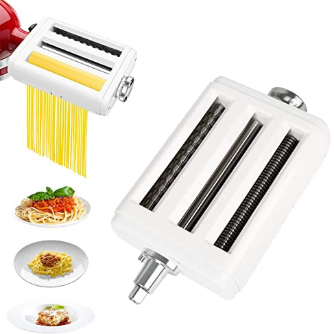 Juego de cuchillas 3 en 1 para batidora Kitchen-Aid de pie, rodillo y accesorio de corte, incluye rodillo de hoja de fideos, cortador de espaguetis, cortador Fettuccine (A)