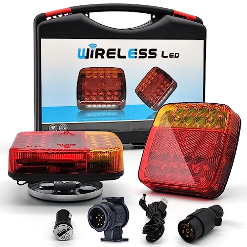 Dinfu Rückleuchten Kabellose LED Anhänger mit Magnet, 12V-24V led Rückleuchten mit 7/13 Polig Stecker für Pkw Anhänger Lkw Wohnwagen