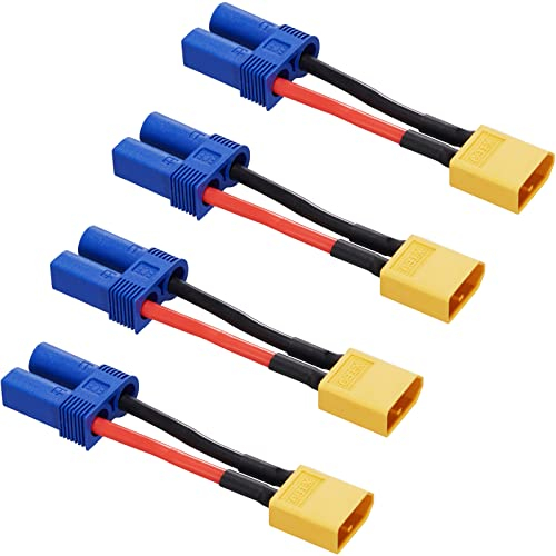 ZHOFONET XT60 Männlichen zu EC5 Weiblich Verbinder Adapter,4 Stück EC5 auf XT60 Verlängerungskabe mit 5CM 14WAG Silikonkabel für RC Drohne LiPo Akku